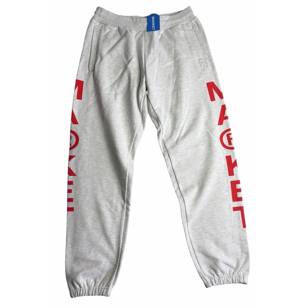 Market Sweatpants Large Gray Red Logo Graphic Joggers Streetwear